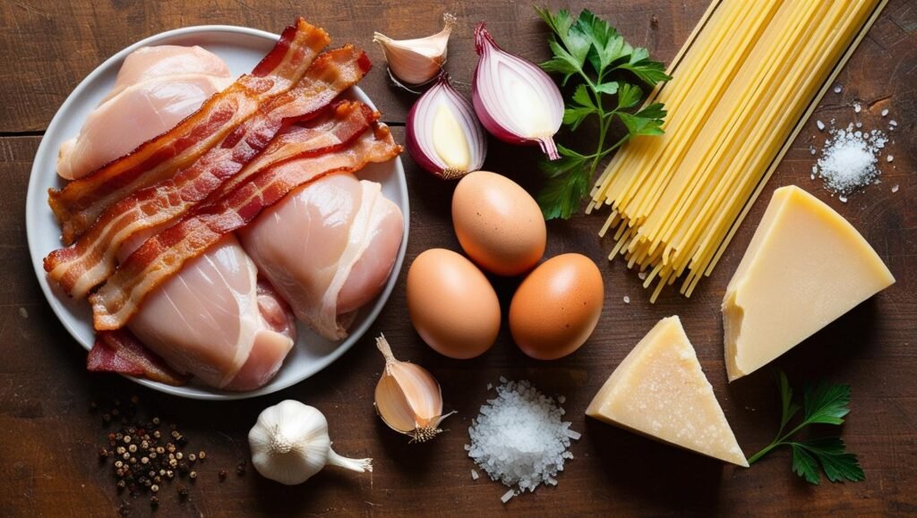 Ingrédients pour pâtes crémeuses au poulet à l'italienne