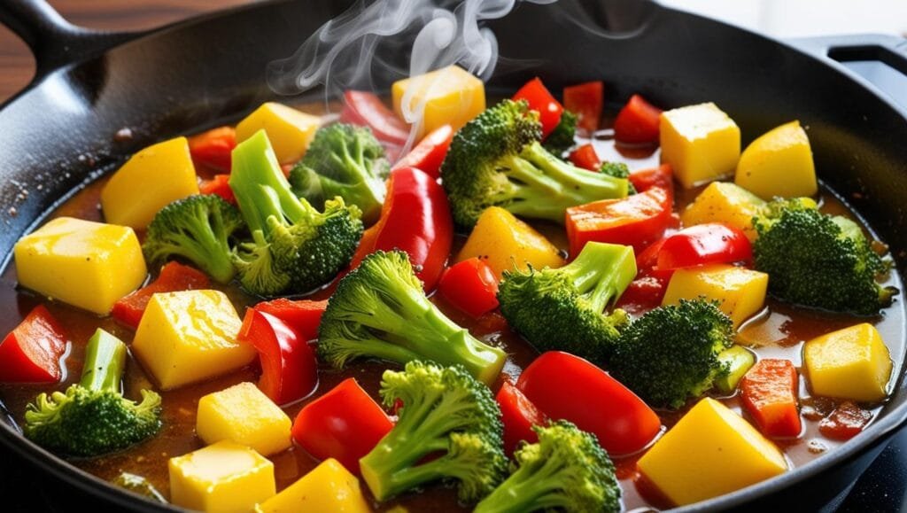 Légumes croquants et brillants fraîchement sautés, prêts à être dégustés