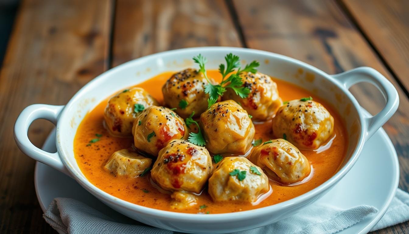 Boulettes de poulet en sauce crème au poivre