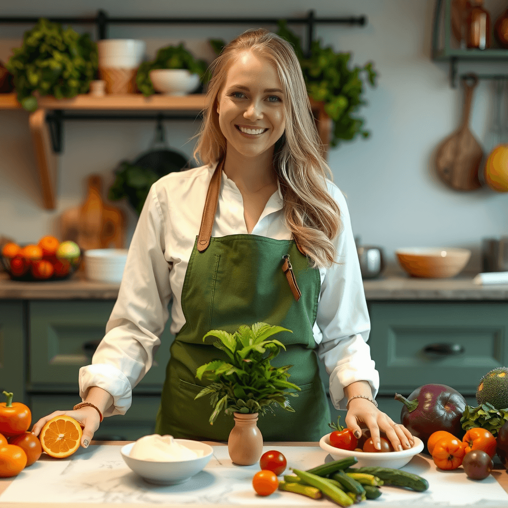 Chef Gustelle partage ses astuces et conseils derrière un plan de travail de cuisine bien garni. dans le cadre de son programme La Cuisine au Quotidien avec Chef Gustelle