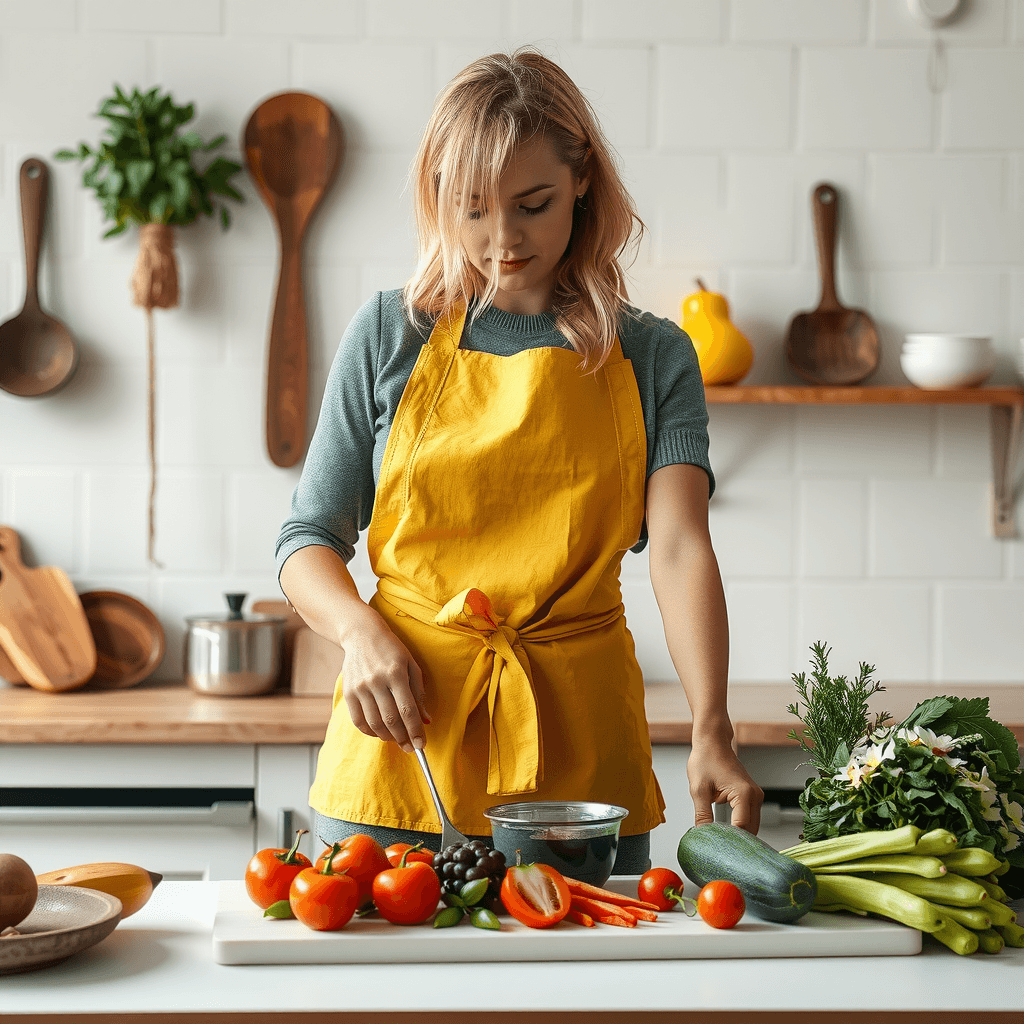 Chef Gustelle partage ses astuces et conseils derrière un plan de travail de cuisine bien garni. dans le cadre de son programme La Cuisine au Quotidien avec Chef Gustelle