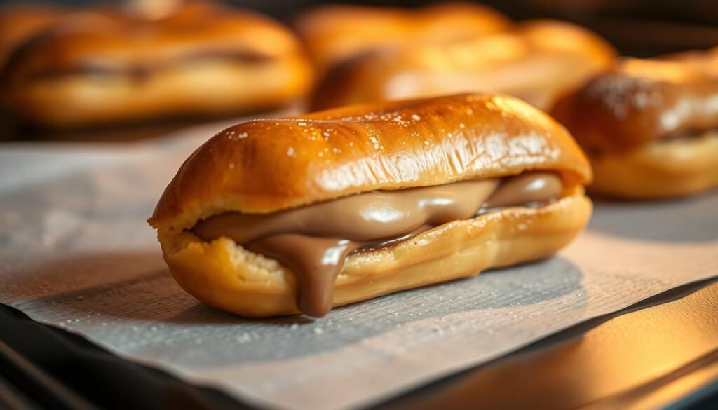 Éclair au café pâte à choux en train de cuire Éclair en train de cuire