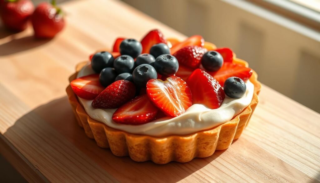 Tartelette aux fruits rouges et crème pâtissière avec des fraises et des myrtilles Tartelette aux fruits rouges et crème pâtissière avec des fraises et des myrtilles