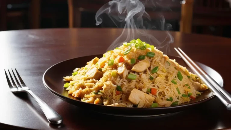 Riz-saute-au-poulet-bien-servi-sur-une-table-de-restaurant-thailandais-avec-couvert, recettes savoureuses faciles.
